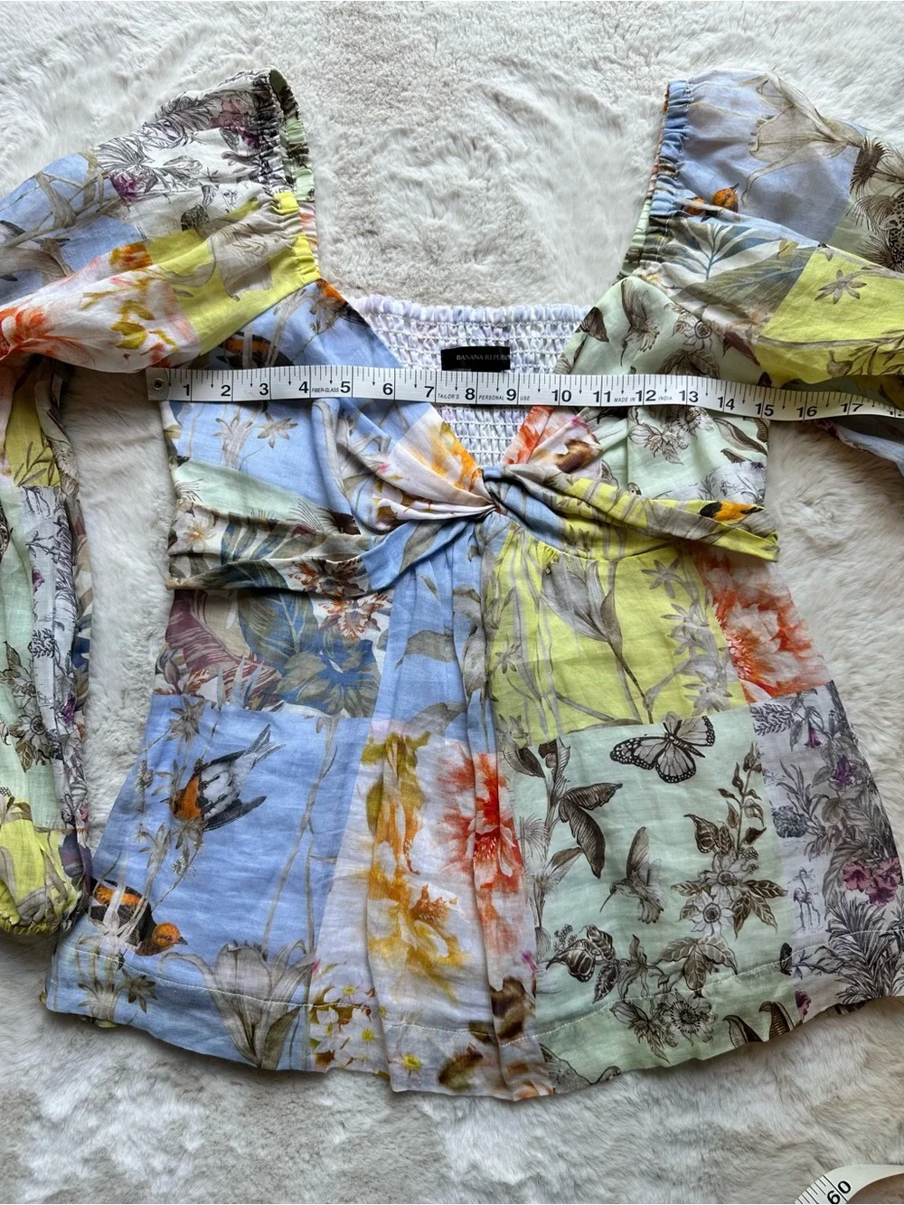 Banana Republic Patchwork Botanical Ramie Blouse Cottagecore Boho Small Tall